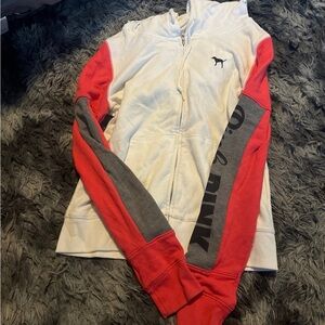 PINK white, gray and pink zip up